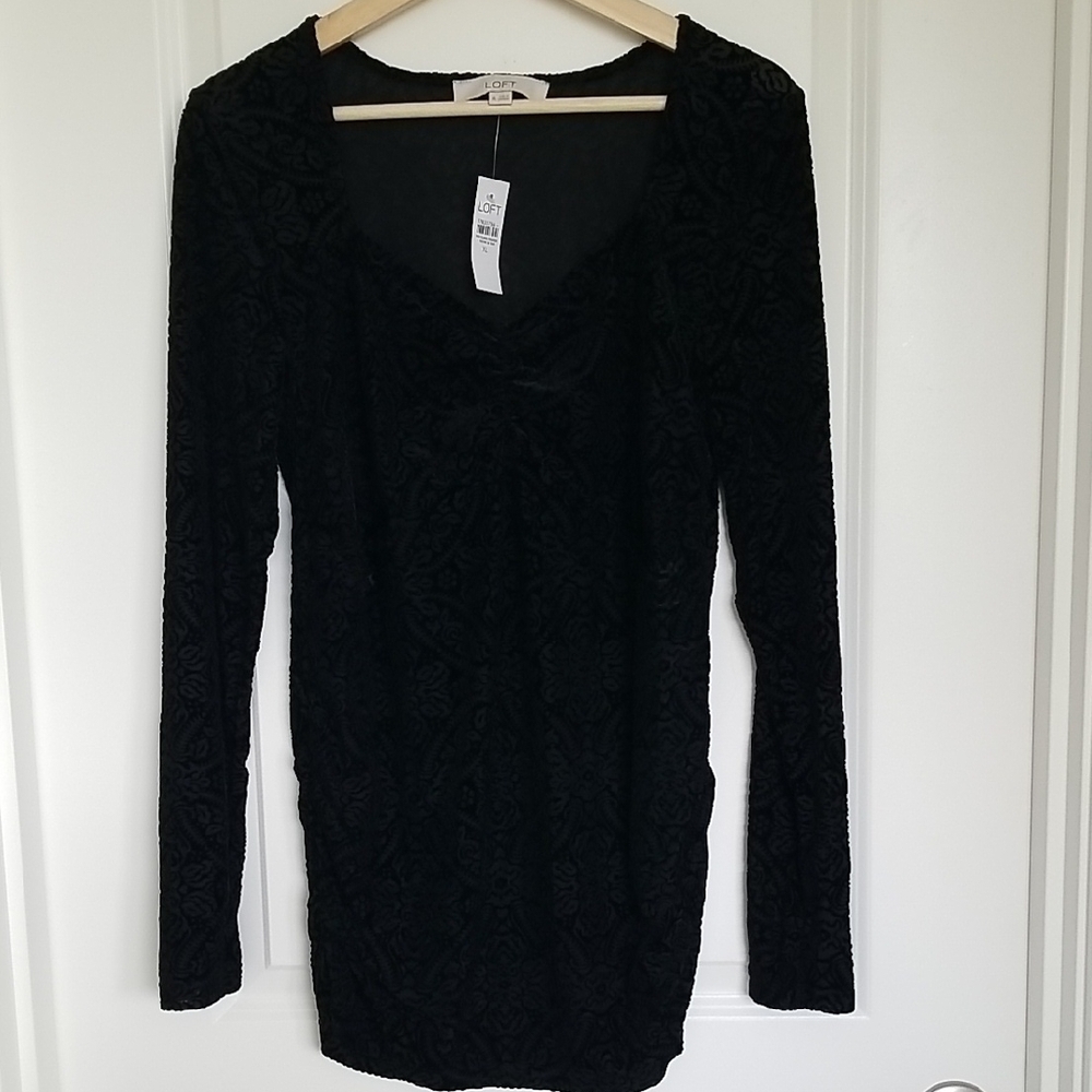 LOFT Black V-Neck Long Sleeve Bodycon Top